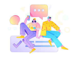 Virtual characters social communication concept business flat vector hand drawn illustration
