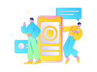 Virtual characters social communication concept business flat vector hand drawn illustration
