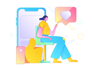 Virtual characters social communication concept business flat vector hand drawn illustration
