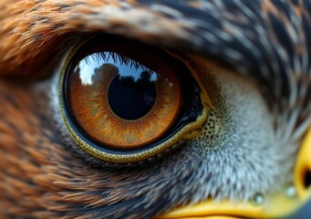 Close-up view of a hawk's eye highlighting intricate details
