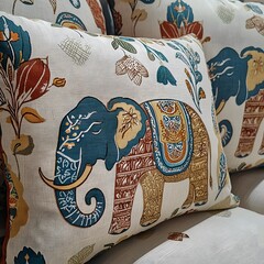 Playful Yet Intricate Thai Elephant Motif Inspired by Traditional Patterns with Subtle Jewel Tones
