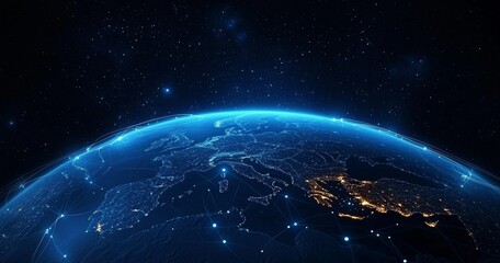 Fototapeta premium Global Connectivity and Digital Communication in a 3D Virtual World of Earth and Network Interaction