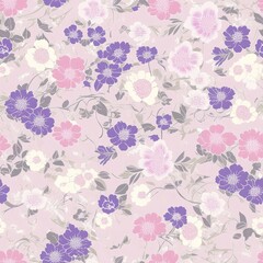 Pastel Floral Seamless Pattern  Pink  Purple  White Flowers