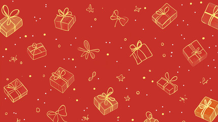 Christmas and New Year holiday backgrounds with red background, bow and gift box hand-painted background illustration