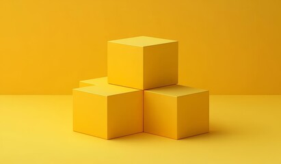 Fototapeta premium Yellow 3D Cube Display Minimalist Geometric Shape Podium Stage Platform Abstract Background