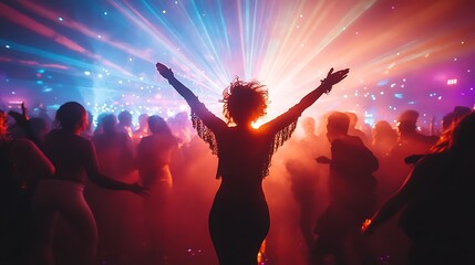 Obraz premium Energetic dance party nightclub event photography vibrant atmosphere dynamic perspective