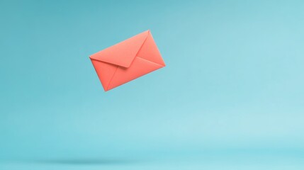 Bright coral envelope floating against a soft blue background highlights the joy of sending personal messages