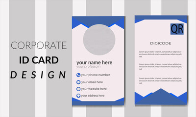  vector I'd card template with clasp and lanyard. Blue and white color mockup set. Modern colorful icon collection. Employee I'd. Simple realistic design. Cute cartoon style. Flat style illustration.