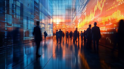 Dynamic business scene urban setting digital art evening abstract