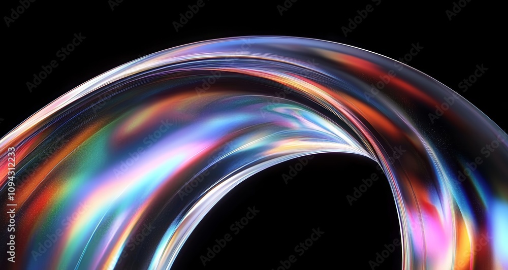 Aufkleber iridescent abstract structure with curving metallic shapes on dark background