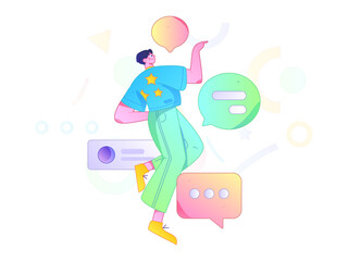 Virtual characters social communication concept business flat vector hand drawn illustration
