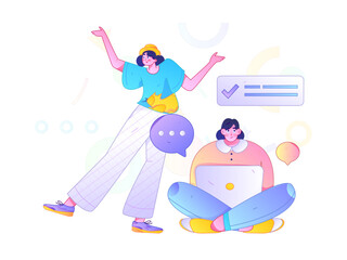 Virtual characters social communication concept business flat vector hand drawn illustration
