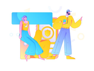 Virtual characters social communication concept business flat vector hand drawn illustration
