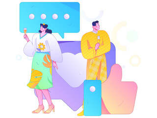 Virtual characters social communication concept business flat vector hand drawn illustration
