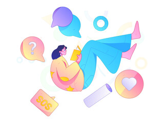 Virtual characters social communication concept business flat vector hand drawn illustration
