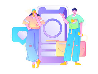 Virtual characters social communication concept business flat vector hand drawn illustration
