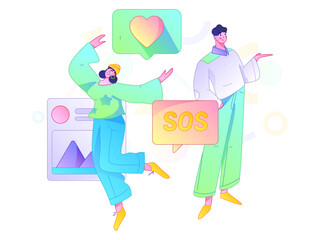 Virtual characters social communication concept business flat vector hand drawn illustration
