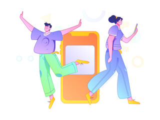 Virtual characters social communication concept business flat vector hand drawn illustration
