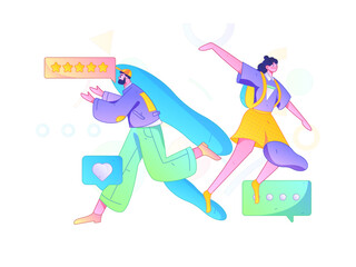 Virtual characters social communication concept business flat vector hand drawn illustration
