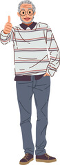 Hand drawn illustration of elderly man giving thumbs up