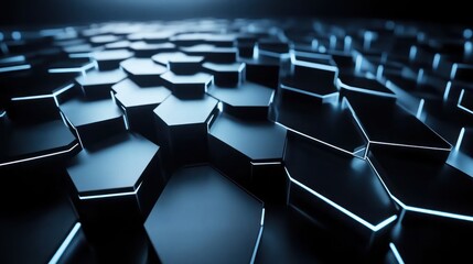 Abstract hexagonal pattern with glowing edges, creating a futuristic and technological feel.