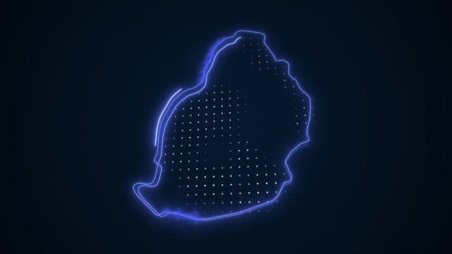 3D Moving Neon Blue Mauritius Map Borders Outline Loop Background