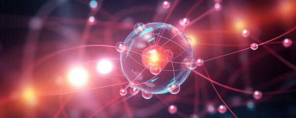 Visualization of atomic structure showing particles, energy and connections in a scientific representation of matter