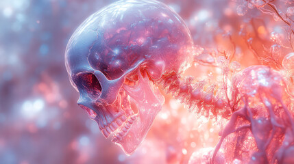 Glowing pink skull, skeleton