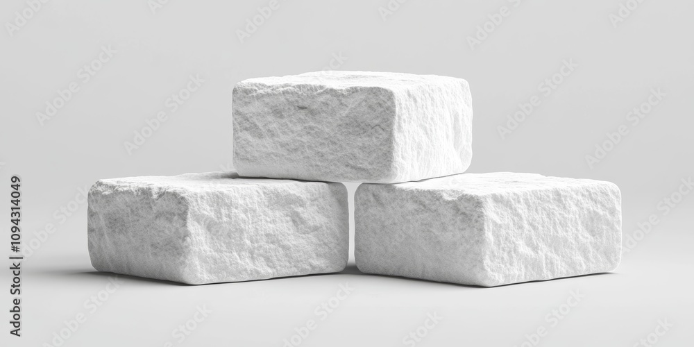 Poster minimalist white textured cube pyramid with grey background for product display and abstract showcas