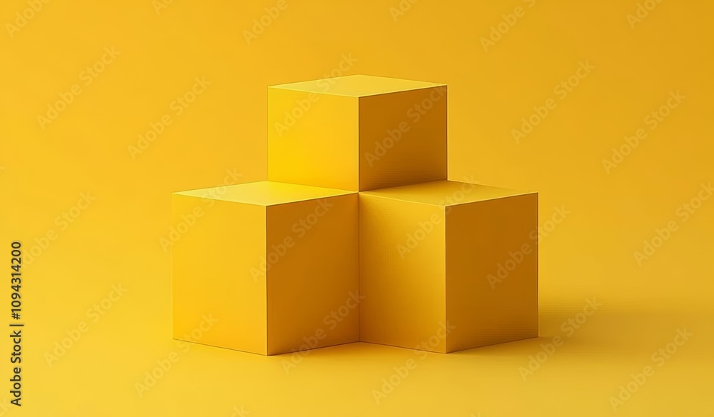 Aufkleber yellow cube stacked platform minimalist 3d geometric shape on blank background for product display a