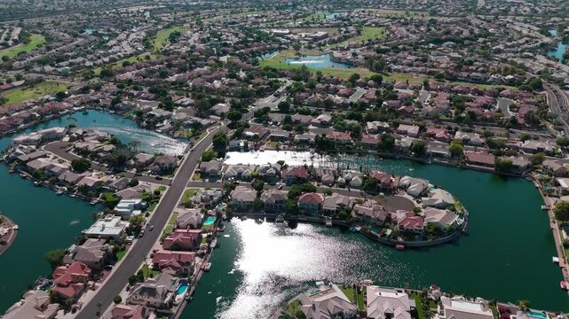 Aerial view of waterfront houses in Glendale, Arizona