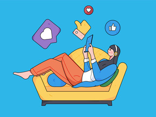 Virtual characters social communication concept business flat vector hand drawn illustration
