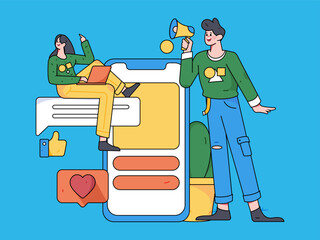 Virtual characters social communication concept business flat vector hand drawn illustration
