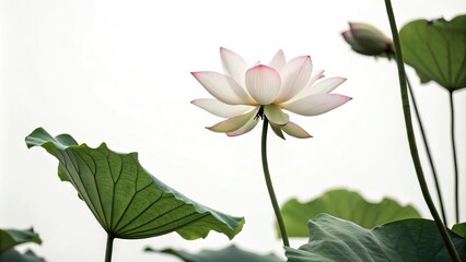 Obraz premium Minimalist drawing of a lotus flower with leaves, simple design, botanical, floral