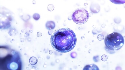 Abstract image of floating purple and white spheres.