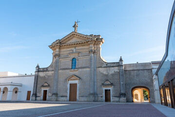 The Facade Of The Church Of Saint Cosma And Damiano in The Sanctuary Of Oria, In The South Of Italy