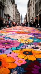 Obraz premium Brussels streets are emblazoned with vibrant flower patterns during the festival