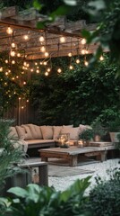 A patio with a lot of flowers and candles
