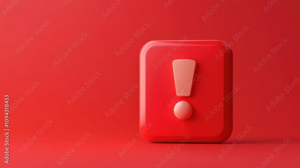 Poster red notification reminder icon with an exclamation symbol, representing alerts or caution. flat 3d d