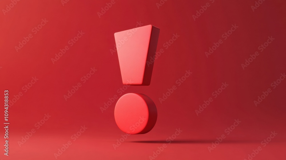 Poster Red notification reminder icon with an exclamation symbol, representing alerts or caution. Flat 3D design