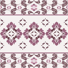 Obraz premium Purple design embroidery, motif ethnic ikat seamless textile illustration, print striped ornament, pattern, design for wrapping, silk, scarf, clothing, background, textile, carpets, curtains.