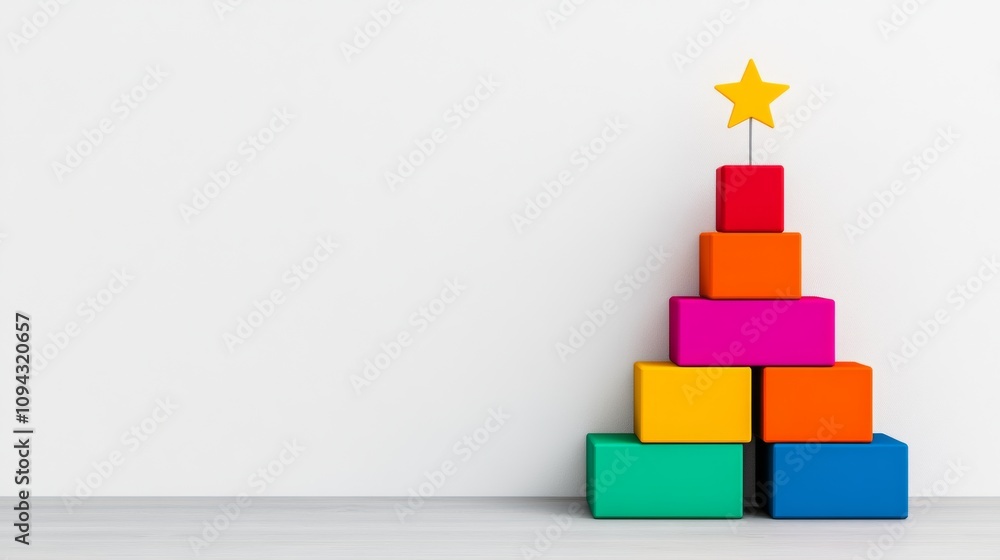 Aufkleber colorful stack of blocks forms a christmas tree. the tree is topped with a star, which adds a festiv