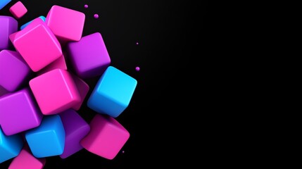 Colorful image of pink, blue, and purple cubes arranged in a pattern. The image is abstract and has...