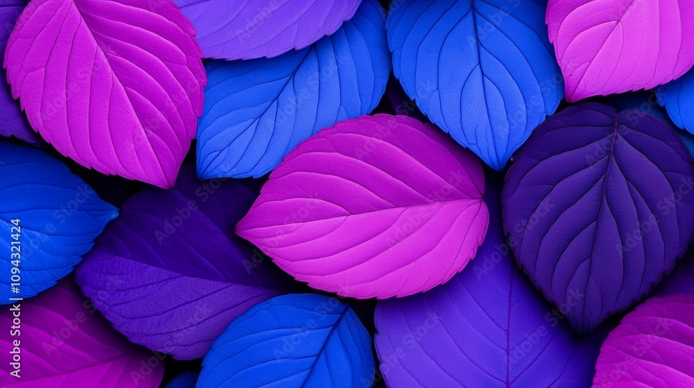 Poster close up of purple leaves with a blue background. the leaves are arranged in a way that creates a se
