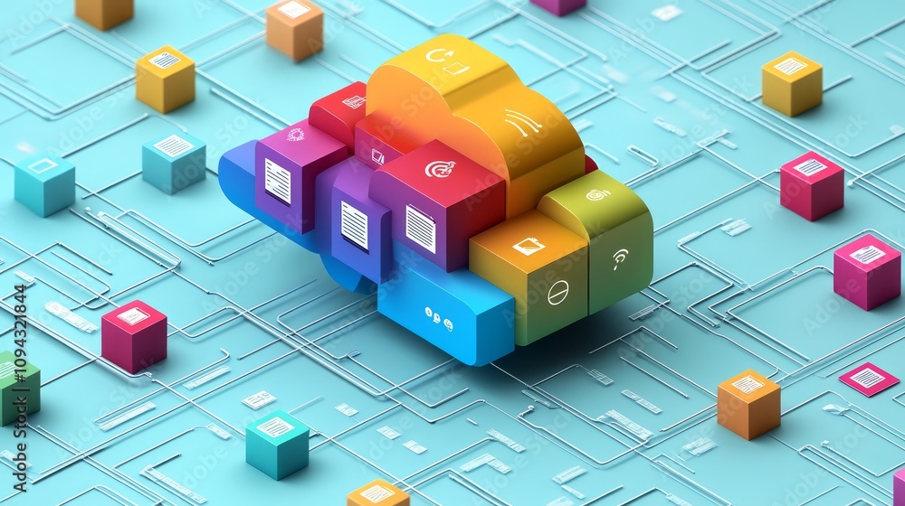 Poster colorful 3d cloud computing concept on circuit board.