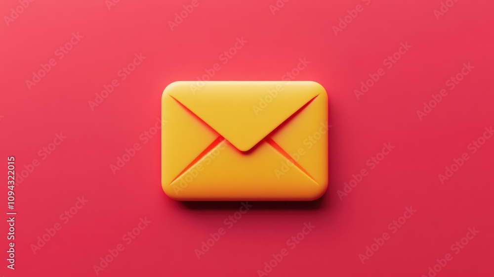 Poster the simple and modern messaging app icon, with a yellow envelope on a red background, symbolizes com