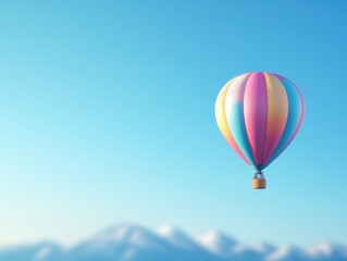 Obraz premium Colorful Hot Air Balloon Soaring in Clear Blue Sky Scenic Landscape Aerial Nature Serenity