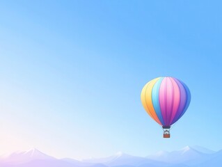 Fototapeta premium Colorful Hot Air Balloon Floating Against a Clear Blue Sky Nature Adventure Outdoor Exploration Scenic Landscape Aerial Perspective