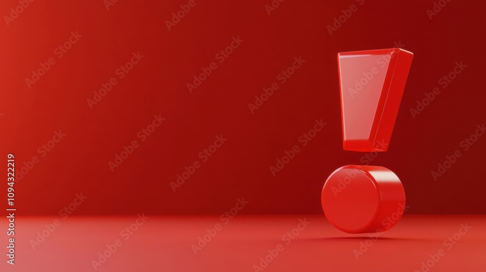 Poster red notification reminder icon with an exclamation symbol, representing alerts or caution. flat 3d d