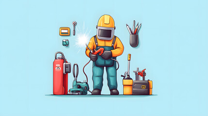 Fototapeta premium worker while doing a welding with arc welder welding or welding Sparks for background, Backdrop and manufacturing.